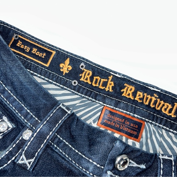 Rock Revival 26 Western Embroidered Betty Dark Wash Easy Bootcut Jeans - Picture 9 of 16